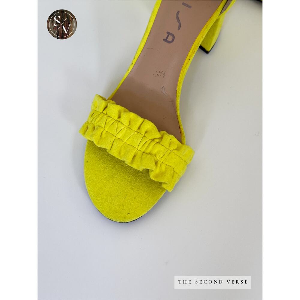 Unisa Diara Suede Strap Ruffle Block Heels Bright Yellow Size 9 - Picture 5 of 6